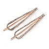 2 Bridal/ Prom Clear Crystal Open Loop Hair Grips/ Slides In Rose Gold Tone Metal - 70mm L
