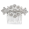 Bridal/ Wedding/ Prom/ Party Silver Tone Clear Austrian Crystal Floral Side Hair Comb - 75mm