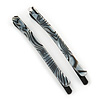 Pair Of Mother Of Pearl Pattern Hair Slides In Black Tone Metal (Silver/ Grey) - 65mm