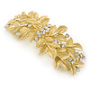 Bright Gold Tone Matt Diamante Leaf Barrette Hair Clip Grip - 90mm Across