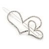 Silver Plated Clear Crystal Open Double Heart Hair Slide/ Grip - 75mm Across
