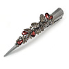 Large Dim Grey/ Plum Austrian Crystal Butterfly Hair Beak Clip/ Concord Clip In Black Tone - 13cm Length