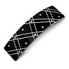 Black/ White Acrylic Checked Pattern Crystal Barrette Hair Clip Grip In Silver Tone Metal - 80mm Long