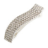 Clear Crystal Wavy Barrette Hair Clip Grip In Silver Plated Metal - 80mm