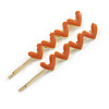 2 Gold Plated Coral Orange Enamel Heart Hair Grips/ Slides - 65mm
