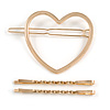 Set Of Twisted Hair Slides and Open Heart Hair Slide/ Grip In Gold Tone Metal