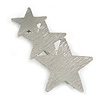 Triple Star Scratched Barrette Hair Clip Grip in Silver Tone - 65mm W