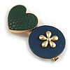 Romantic Gold Tone PU Leather Heart and Flower Hair Beak Clip/ Concord Clip (Dark Blue/ Green) - 60mm L