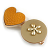 Romantic Gold Tone PU Leather Heart and Flower Hair Beak Clip/ Concord Clip (Mustard Yellow/ Beige) - 60mm L