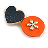Romantic Gold Tone PU Leather Heart and Flower Hair Beak Clip/ Concord Clip (Dark Blue/ Orange) - 60mm L