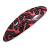 Deep Pink/ Black Feather Motif Acrylic Oval Barrette/ Hair Clip - 95mm Long