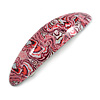 Pink/ White Abstract Print Acrylic Oval Barrette/ Hair Clip - 95mm Long