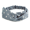 Grey and White Polka-Dotted Twisted Fabric Elastic Headband/ Headwrap