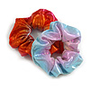 Pack Of 2 Light Chameleon Orange/ Red/ Pink/ Light Blue Snake Effect Silk Hair Scrunchies - Medium Thickness Hair