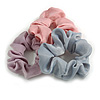 Pack Of 3 Pastel Pink/ Grey/ Purple Satin Hair Scrunchies - Medium Thickness Hair