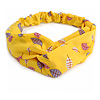 Yellow Floral Leaf Twisted Fabric Elastic Headband/ Headwrap