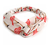 White/ Pink Flamingo Twisted Fabric Elastic Headband/ Headwrap