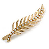 Milky White Crystal Leaf Hair Grip/ Slide In Gold Tone - 70mm Long