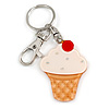 Yummy Strawberry Ice Cream Plastic Keyring (Cream & White)