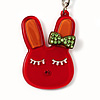 Cute Red Plastic Bunny Key-Ring With Crystal Bow