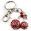 Ruby Red Coloured Diamante Cherry Keyring