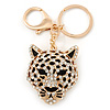 Crystal Tiger Keyring/ Bag Charm In Gold Plating - 11cm L