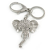 Clear Crystal Elephant Head Keyring/ Bag Charm In Silver Tone - 15cm L