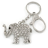 Clear Crystal Elephant Keyring/ Bag Charm In Silver Tone - 13cm L