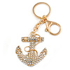 Clear Crystal Anchor Keyring/ Bag Charm In Gold Tone - 10cm L