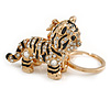 Clear Crystal, Black Enamel Baby Tiger Keyring/ Bag Charm In Gold Tone Metal - 7cm L