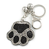 Black/ Clear Crystal Paw Keyring/ Bag Charm In Silver Tone Metal - 11cm L