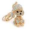 AB Crystal Puppy Poodle Dog Keyring/ Bag Charm In Gold Tone Metal - 10cm L