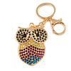 Multicoloured Crystal Owl Keyring/ Bag Charm In Gold Tone - 10cm L