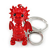 Red Crystal, Red Enamel Baby Dragon Keyring/ Bag Charm In Silver Tone Metal - 8cm L