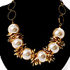 Gold Contemporary Jumbo Imitation Pearl Costume Necklace