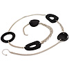 Long Black Oval Resin Bead Costume Necklace In Silver Plated Metal - 108cm L