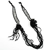 Long Black Glass Bead Floral Organza Necklace