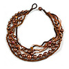 7-Tier Simulated Pearl & Dark Brown Sparkle Cord Necklace