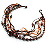 7-Tier Simulated Pearl & Dark Brown Sparkle Cord Necklace