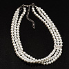 8mm Bridal/ Prom/ Wedding 3 Strand White Simulated Glass Pearl Fashion Choker - 32cm Long/ 6cm Ext