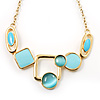Gold Tone Geometrical Enamel Choker Necklace (Aqua Blue)