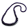 Long Bead & Button Wood Graduated Necklace (Purple)