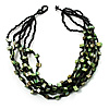 Multistrand Glass And Shell - Composite Necklace (Olive Green & Black) - 54cm L