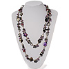 Ash Grey & Purple Shell & Imitation Pearl Bead Long Necklace - 150cm Length