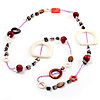 Coral, Beige Shell & Wood Bead Long Necklace - 90cm Length