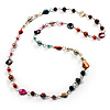 Multicoloured Long Shell Composite & Imitation Pearl Bead Silver Tone Necklace - 110cm Long