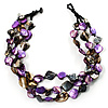 3 Strand Purple & Black Shell - Composite Bead Necklace
