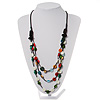 3 Strand Multicoloured Bead Leather Cord Necklace - 68cm L