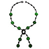 Glass & Shell Bead Tassel Necklace (Bright Green & Black)