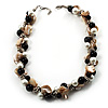 Exquisite Faux Pearl & Shell Composite Silver Tone Link Necklace (Antique White & Black)